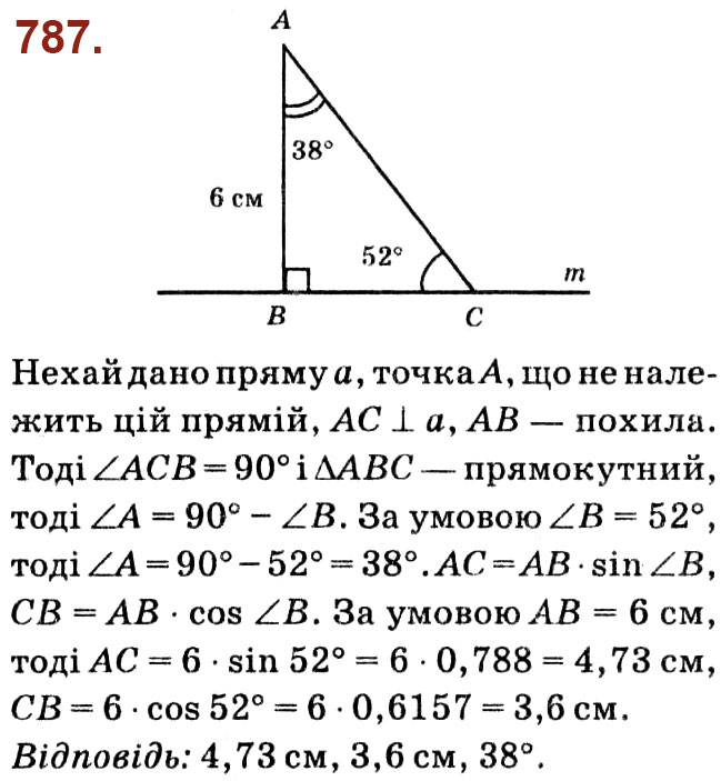 Завдання № 787 - Розділ 3. Розв'язування прямокутних трикутників - ГДЗ Геометрія 8 клас О.С. Істер 2021 