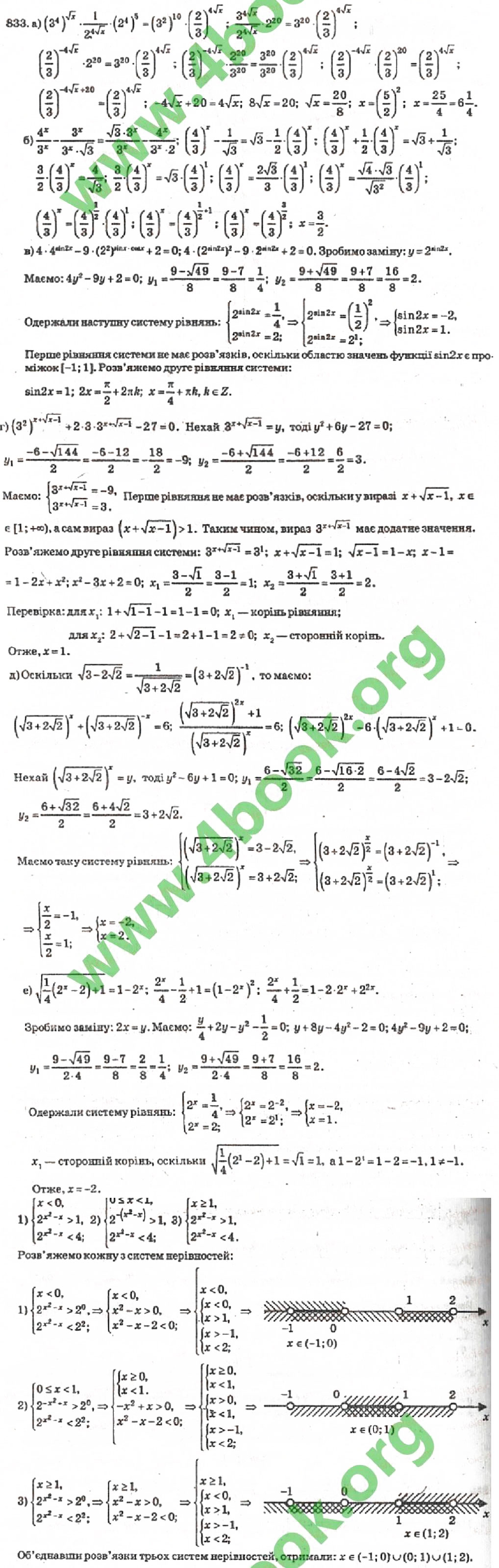 Завдання № 833 - Розділ 5. Показники функції - ГДЗ Алгебра 10 клас В.Р. Кравчук 2010 - Академічний рівень