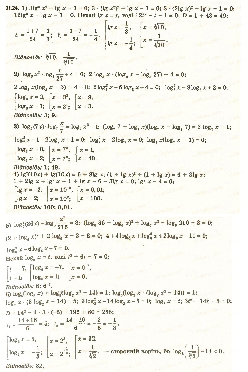Завдання № 24 - 21. Логарифмічні рівняння - ГДЗ Алгебра 11 клас А.Г. Мерзляк, Д.А. Номіровський, В.Б. Полонський, М.С. Якір 2011 - Академічний, профільний рівні