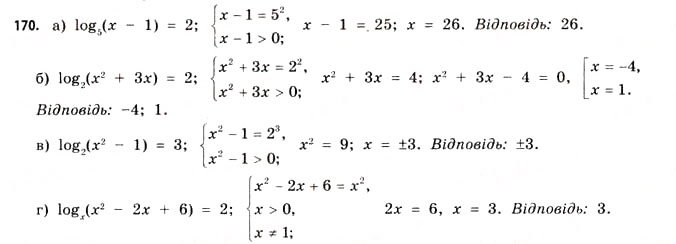 Завдання № 170 - § 5. Логарифмічні рівняння та нерівності - ГДЗ Математика 11 клас Г.П. Бевз, В.Г. Бевз 2011 - Рівень стандарту