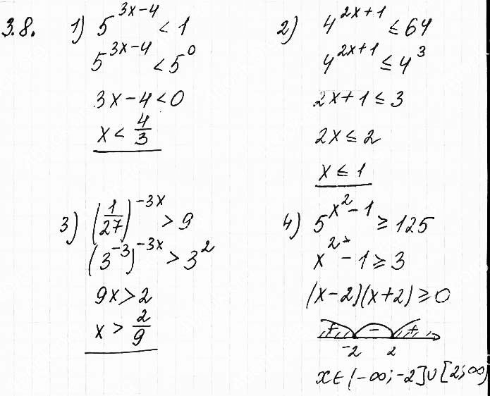 Завдання №  3.8(1-4) - 3. Показникові нерівност - АЛГЕБРА: Розділ 1. Показникова та логарифмічна функції - ГДЗ Математика 11 клас О. С. Істер 2019 