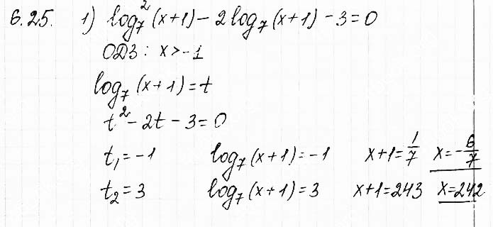 Завдання №  6.25 (1) - 6. Логарифмічні рівняння - АЛГЕБРА: Розділ 1. Показникова та логарифмічна функції - ГДЗ Математика 11 клас О. С. Істер 2019 