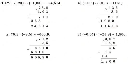 Завдання № 1079 - § 32. Множення раціональних чисел - ГДЗ Математика 6 клас Г.П. Бевз, В.Г. Бевз 2006
