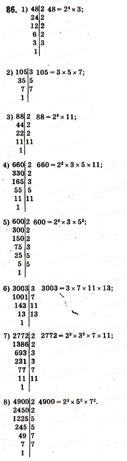 Завдання № 86 - § 5. Розкладання чисел на прості множники - ГДЗ Математика 6 клас О.С. Істер 2014