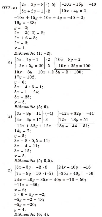 Завдання № 977 - 30. Розв’язування систем лінійних рівнянь способом додавання - ГДЗ Алгебра 7 клас Г.М. Янченко, В.Р. Кравчук 2008