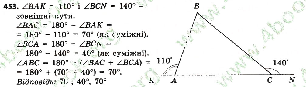 Завдання № 453 - Розділ 3. Трикутники. Ознаки рівності трикутників - ГДЗ Геометрія 7 клас О.С. Істер 2015