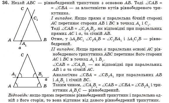 Завдання № 36 - § 14. Властивості й ознака рівнобедреного трикутника - ГДЗ Геометрія 7 клас М.І. Бурда, Н.А. Тарасенкова 2007