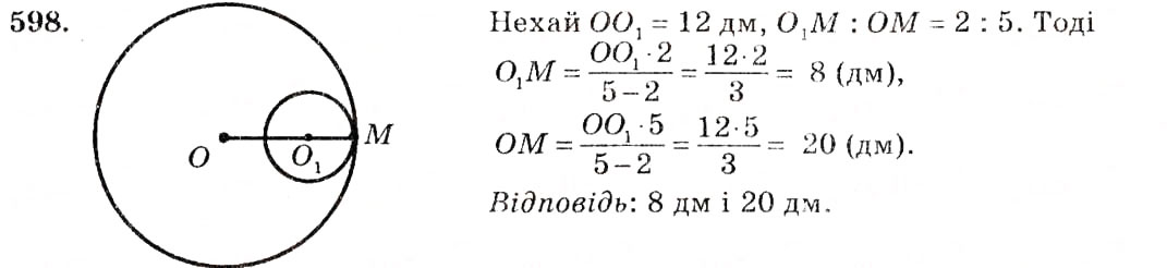 Завдання № 598 - § 25. Взаємне розміщення двох кіл - ГДЗ Геометрія 7 клас О.С. Істер 2007