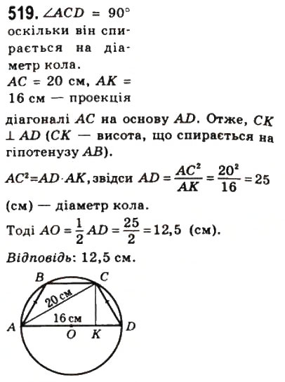 Завдання № 519 - 15. Метричні співвідношення у прямокутному трикутнику - ГДЗ Геометрія 8 клас А.Г. Мерзляк, В.Б. Полонський, М.С. Якір 2008