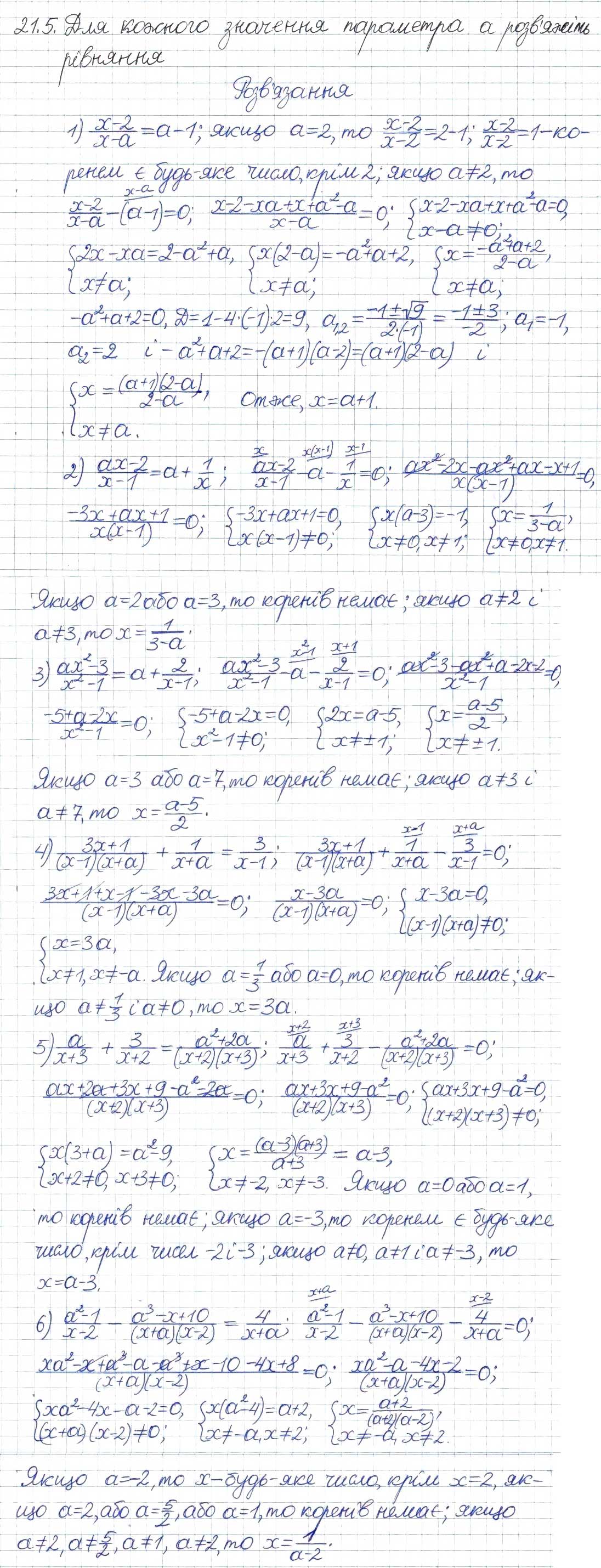Завдання № 5 - 21. Раціональні рівняння з параметрами - ГДЗ Алгебра 8 клас А.Г. Мерзляк, В.Б. Полонський, M.С. Якір 2016 - Поглиблений рівень вивчення