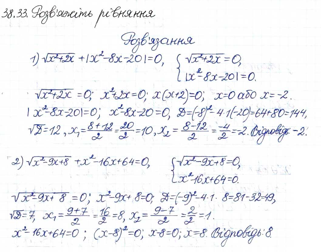 Завдання № 33 - 38. Формула коренів квадратного рівняння - ГДЗ Алгебра 8 клас А.Г. Мерзляк, В.Б. Полонський, M.С. Якір 2016 - Поглиблений рівень вивчення