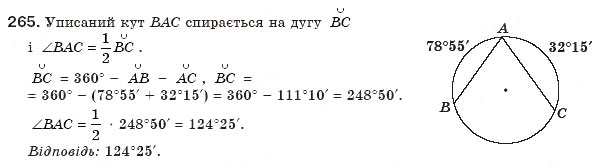 Завдання № 265 - § 6. Центральні і вписані кути - ГДЗ Геометрія 8 клас Г.П. Бевз, В.Г. Бевз, Н.Г. Владімірова 2008