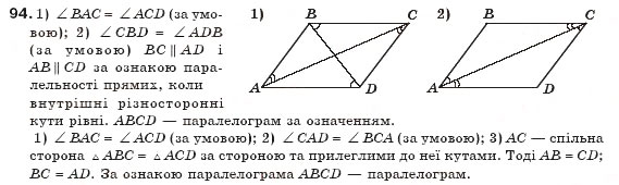 Завдання № 94 - § 3. Ознаки паралелограма - ГДЗ Геометрія 8 клас М.І. Бурда, Н.А. Тарасенкова 2007