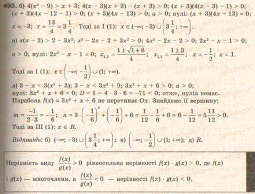 Завдання № 493 - § 12. Квадратні нерівності - ГДЗ Алгебра 9 клас Г.П. Бевз, В.Г. Бевз 2009
