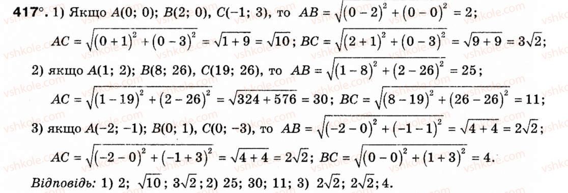 Завдання № 417 - § 12. Декартові координати на площині - ГДЗ Геометрія 9 клас М.І. Бурда, Н.А. Тарасенкова 2009