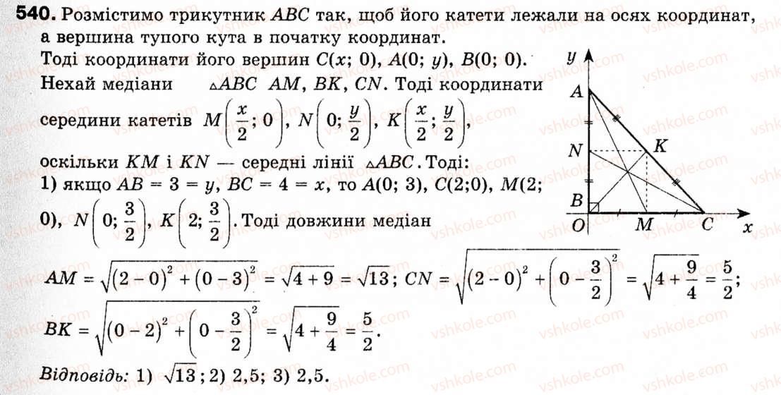 Завдання № 540 - § 16. Метод координат - ГДЗ Геометрія 9 клас М.І. Бурда, Н.А. Тарасенкова 2009