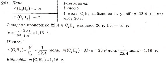 Завдання № 201 - § 22. Ацетилен - ГДЗ Хімія 9 клас П.П. Попель, Л.С. Крикля 2009