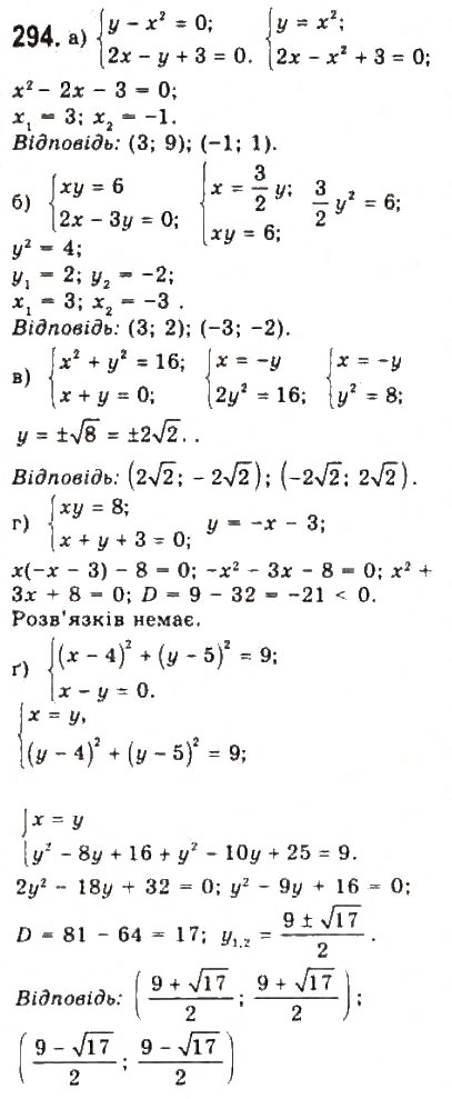 Завдання № 294 - § 6. Системи рівнянь другого степеня з двома змінними - ГДЗ Алгебра 9 клас Ю.І. Мальований, Г.М. Литвиненко, Г.М. Возняк 2009